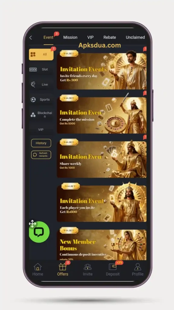 Offers and event of V44 BET Game