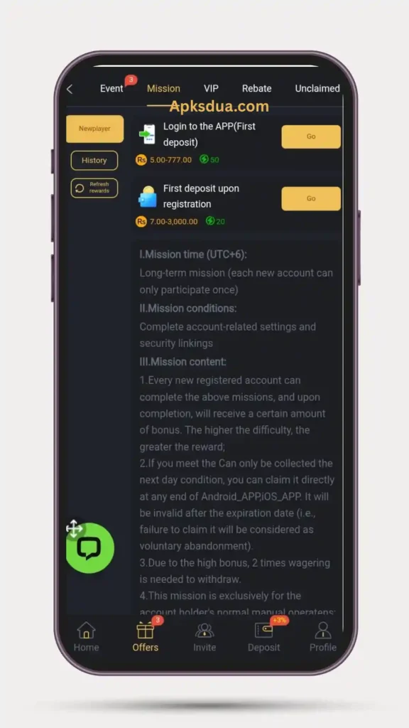 Offers and missions of V44 BET Game