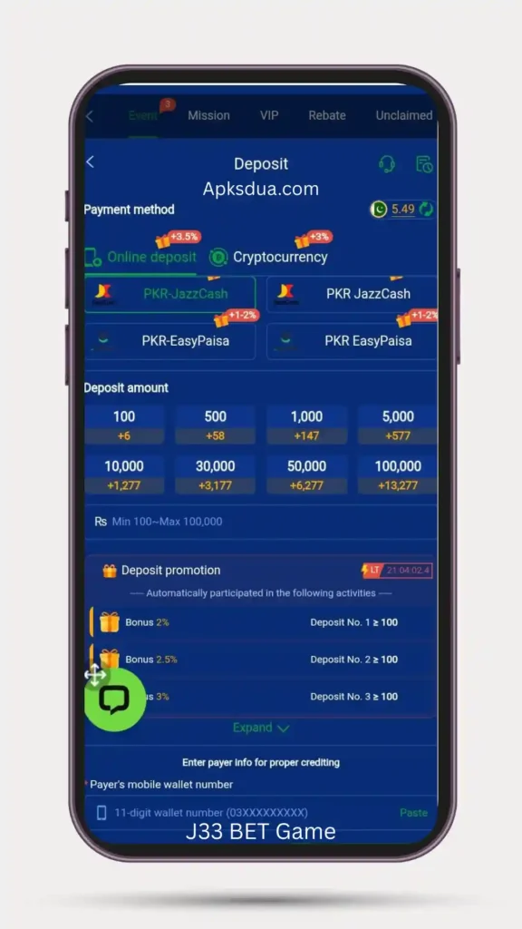 Deposit process of payment method