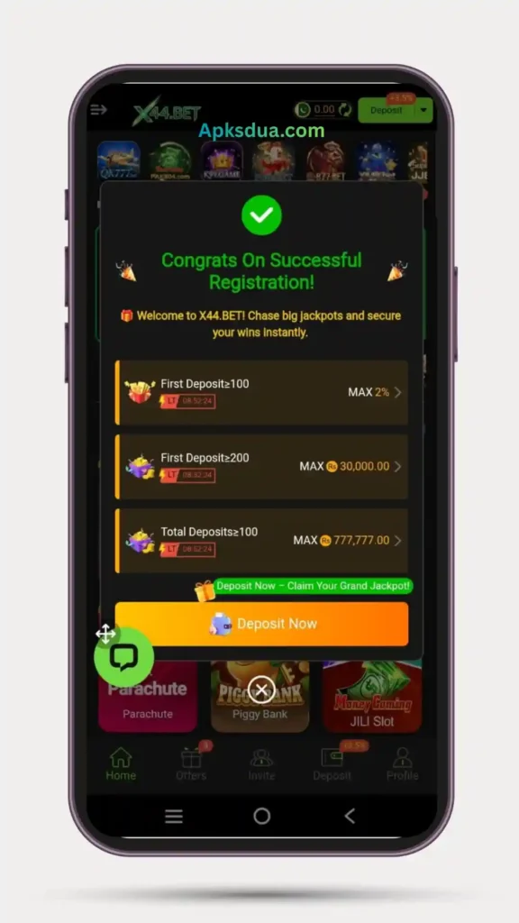 Congrates on successful registration on first deposit