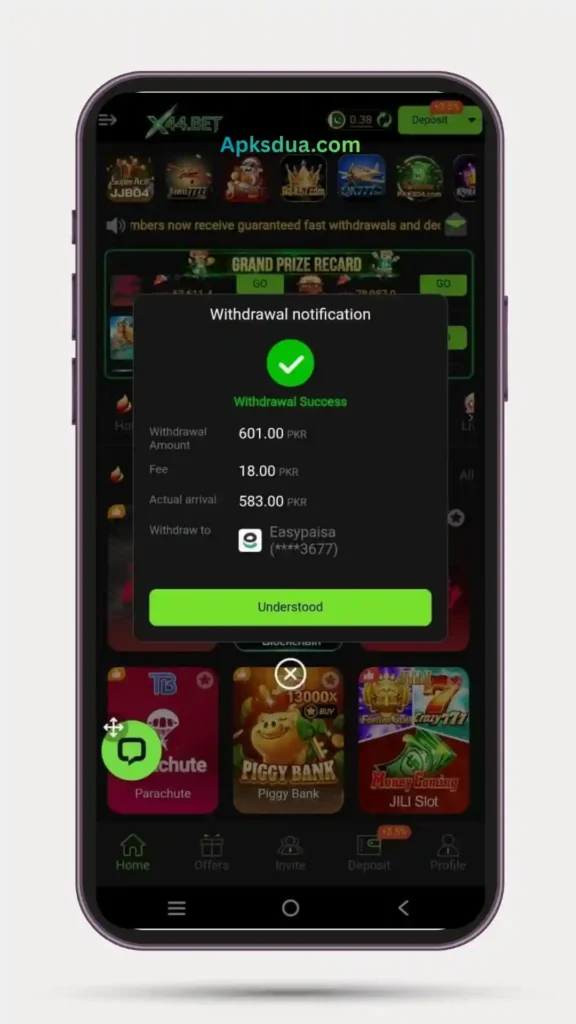 Withdraw Success ful of X44BET Game