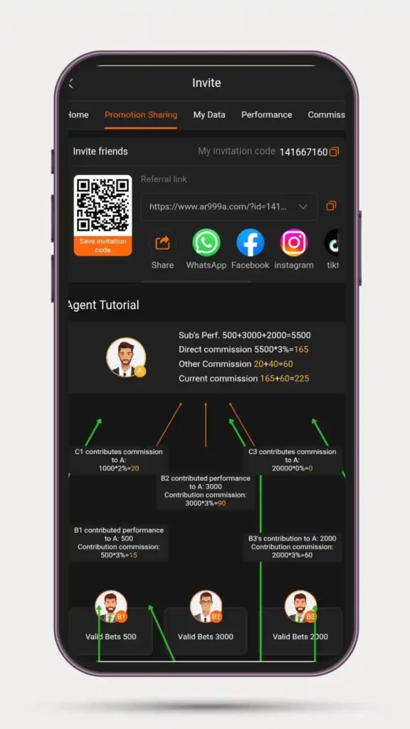 Invite frends and earning money of AR999 Game