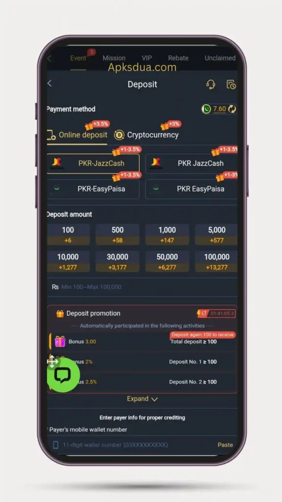 Depositing Money of P44 BET Game