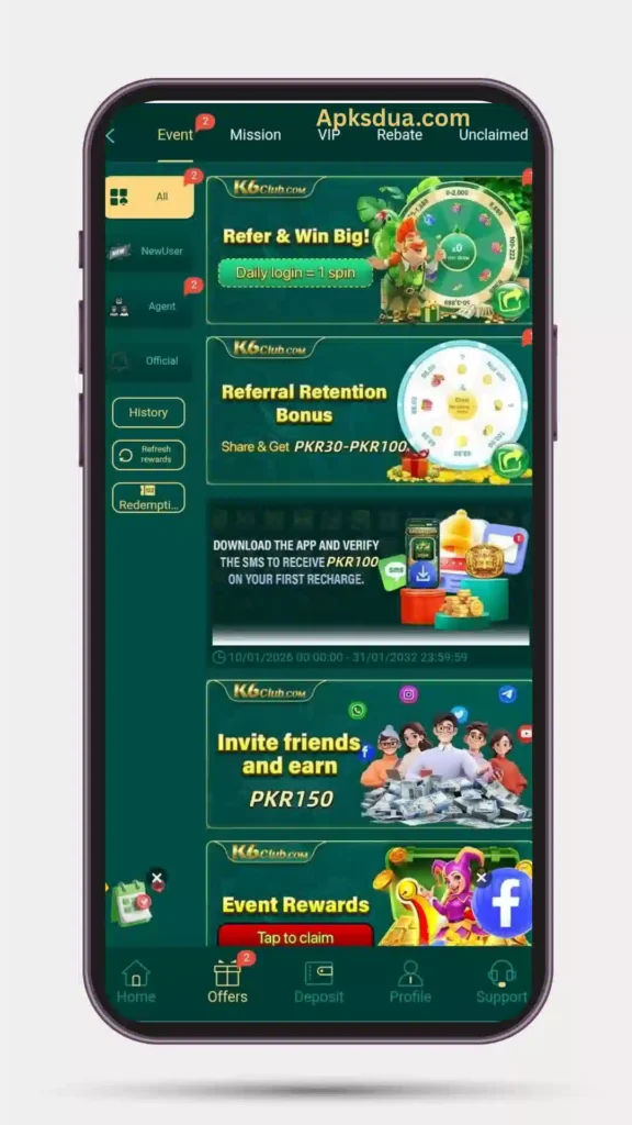 Offers and event of K6CLUB Game