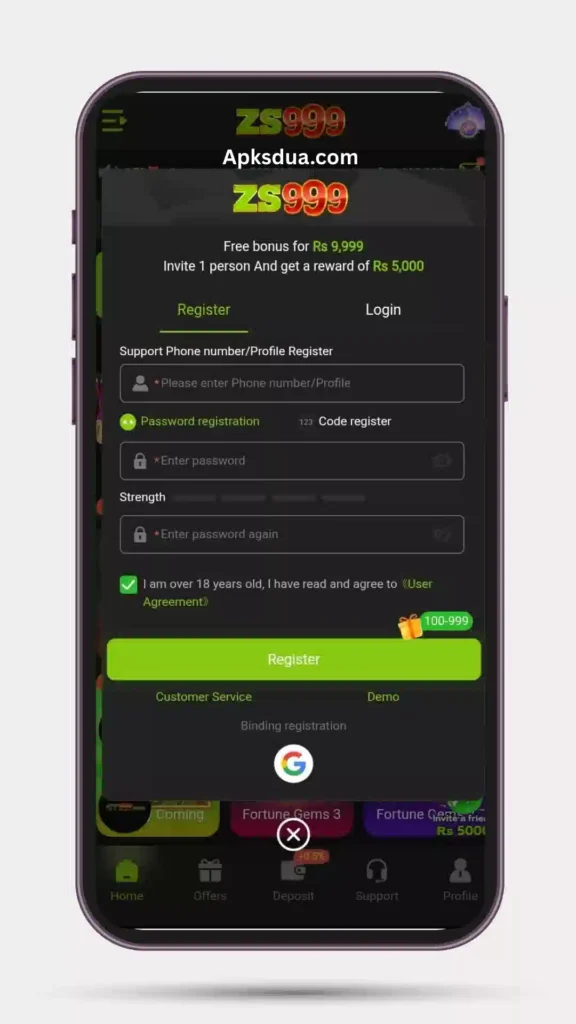 How to Register on ZS999 Game