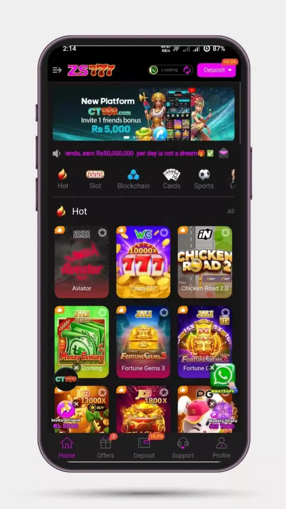 Home page of all casino games