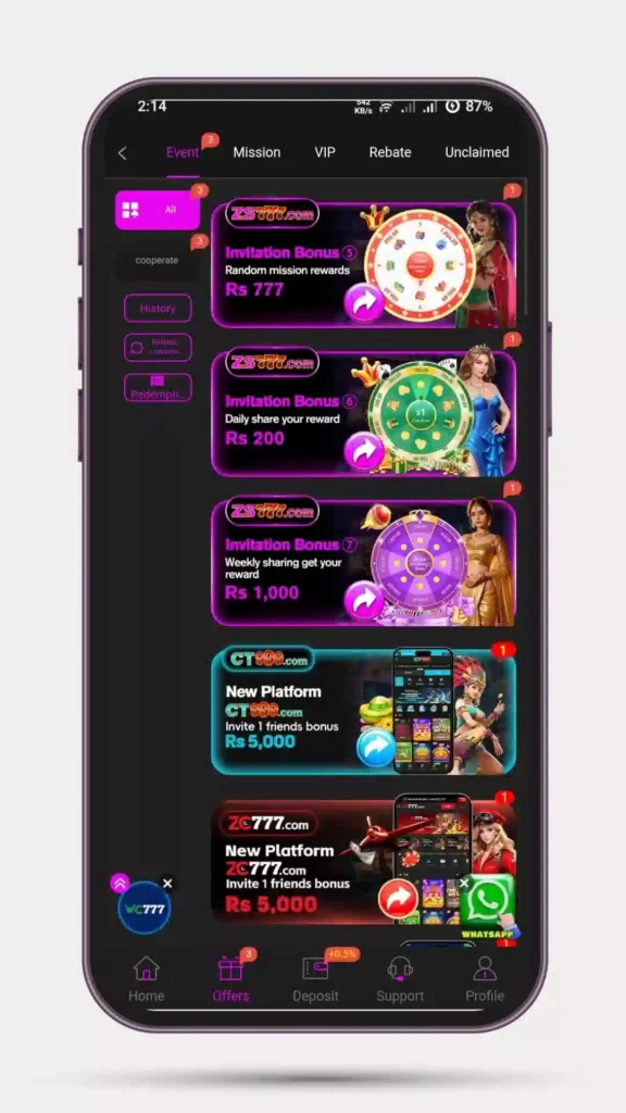 Offers and event of ZS777 Game