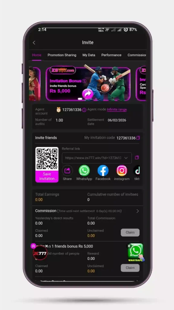 Referral Earning Program of ZS777 Game