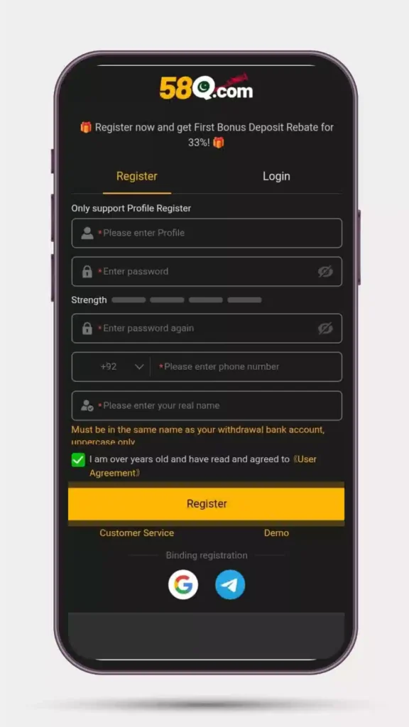 How to register on 58Q Game