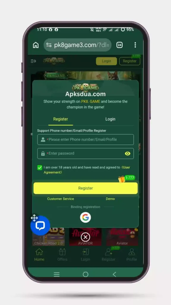 How to Register on PK8 Game Android