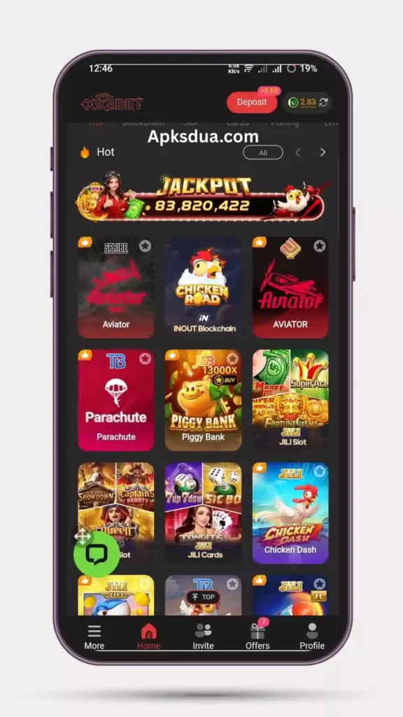 Home page of all casino games avaible