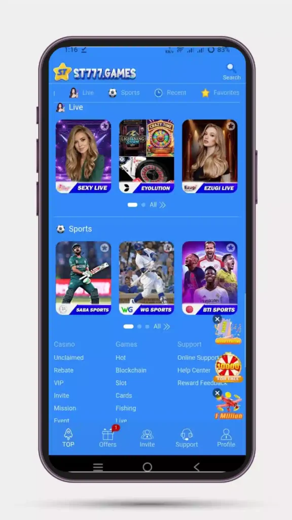 Home page of all apps and games