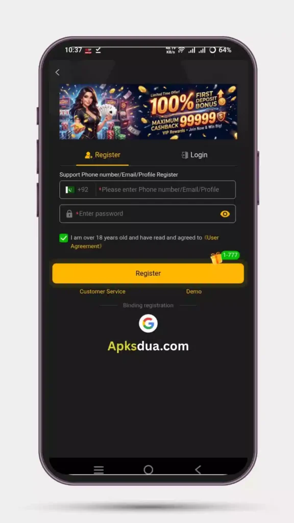 Register on PLAY7779 Game