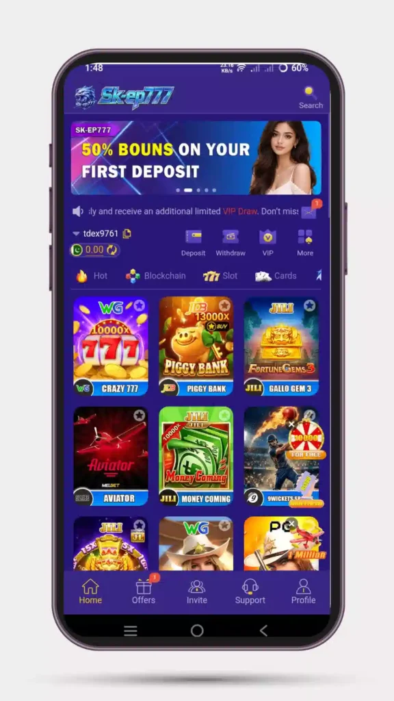 Home page of all games avaible