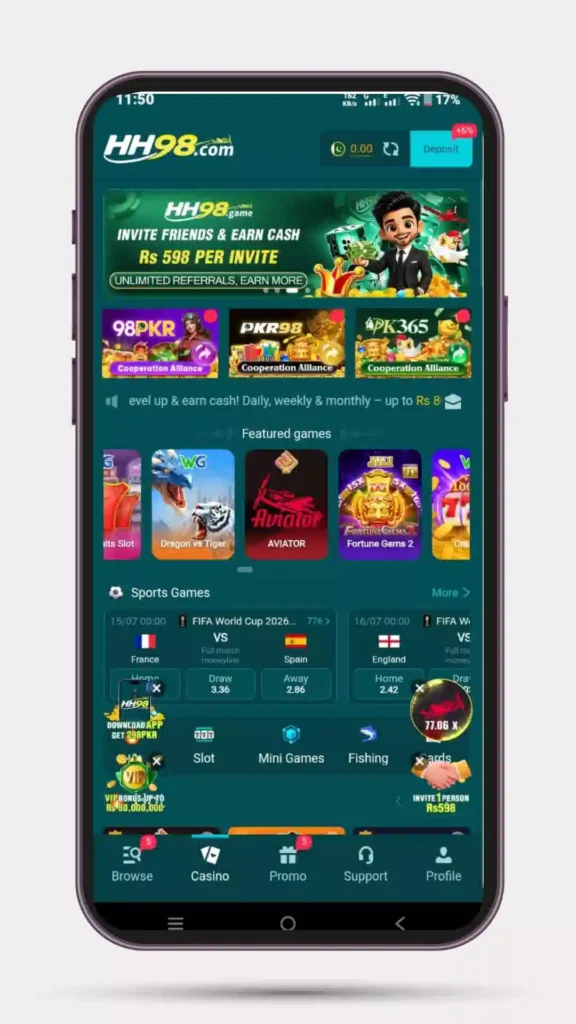 Home page of all games avaible